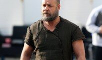 Russell Crowe in costume on the set of "Noah" in Brooklyn.